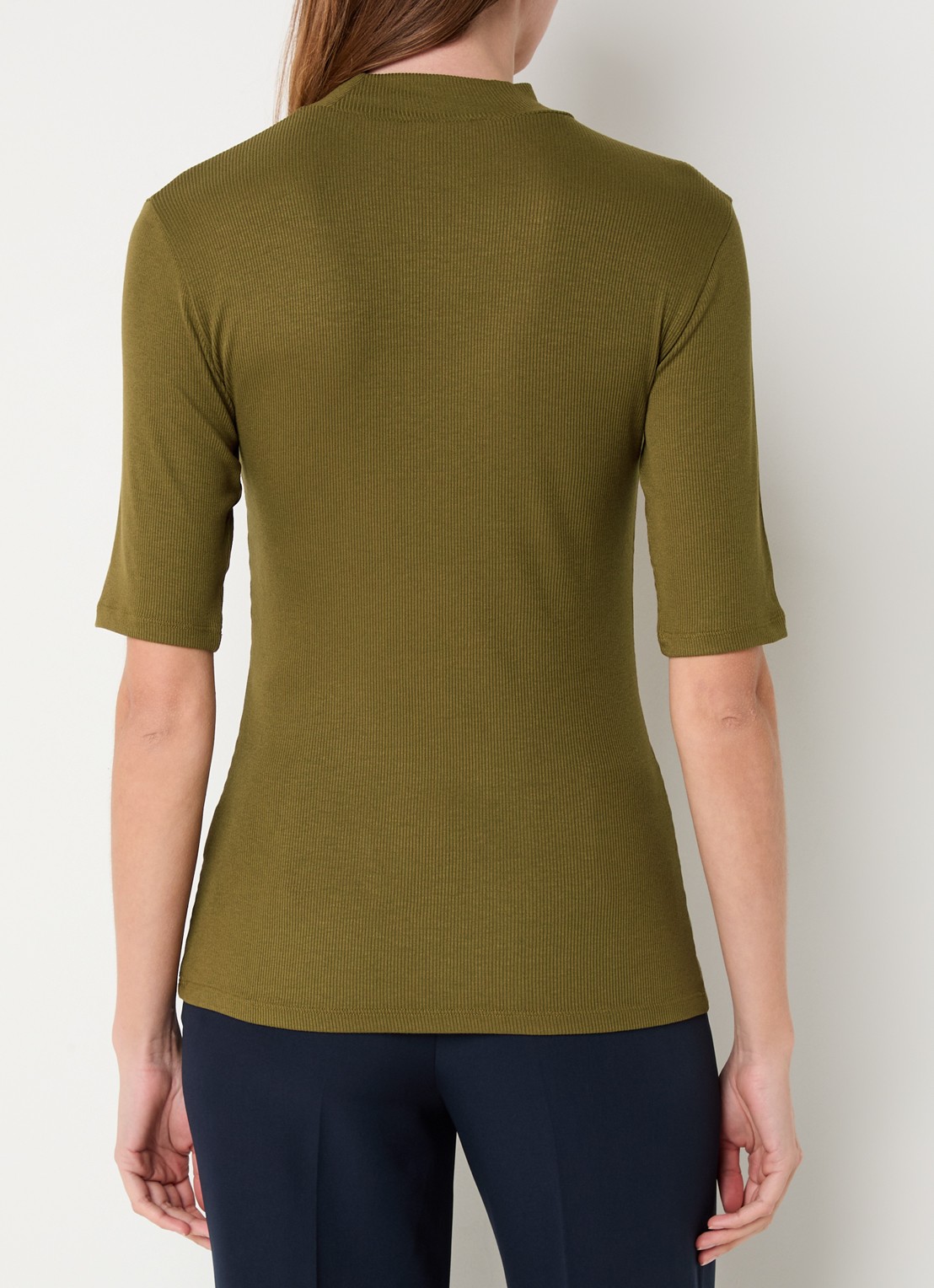 Modström Krown T-shirt met ribstructuur - achterkant 3 mosgroen