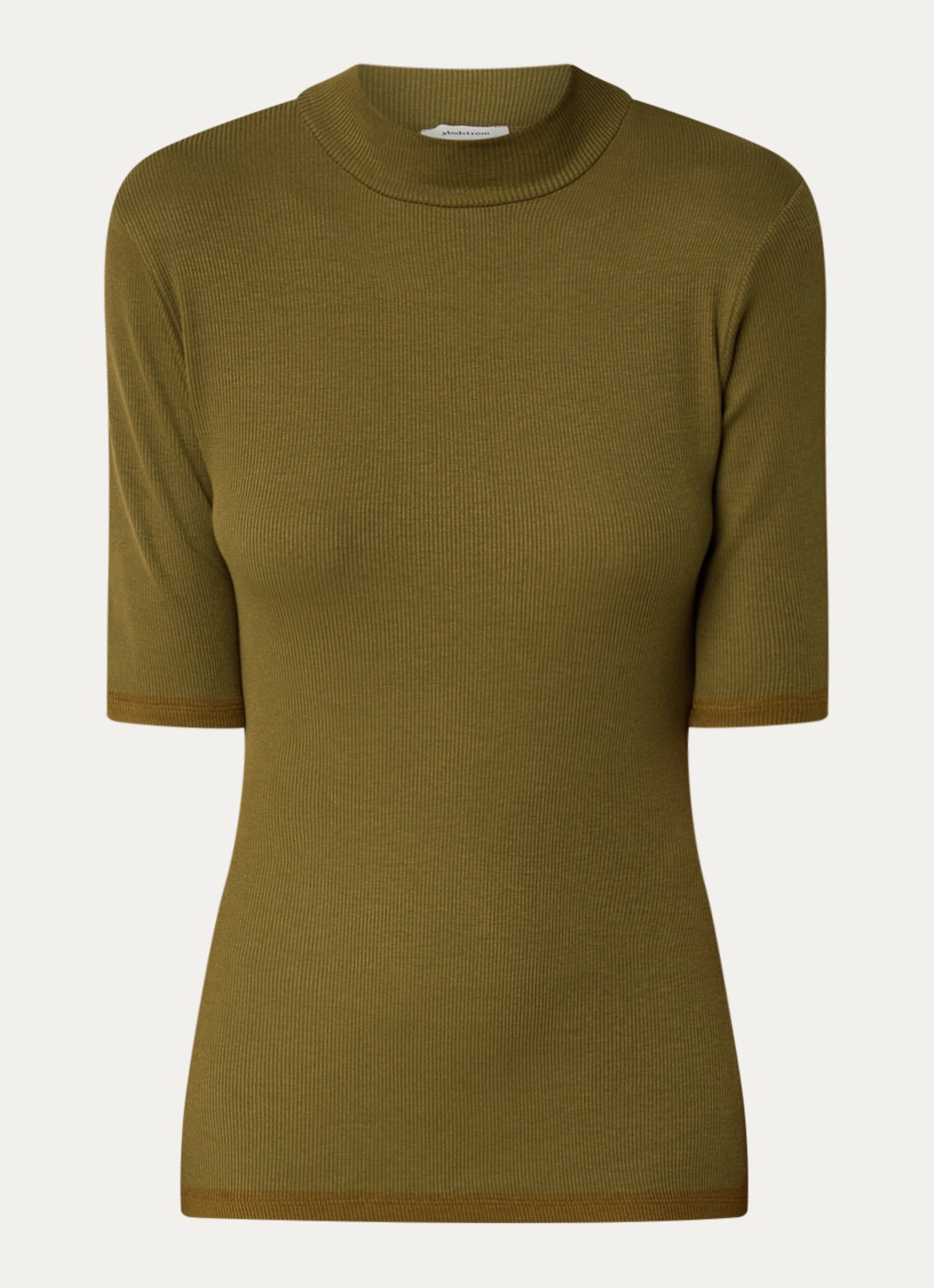 Modström Krown T-shirt met ribstructuur - voorkant mosgroen