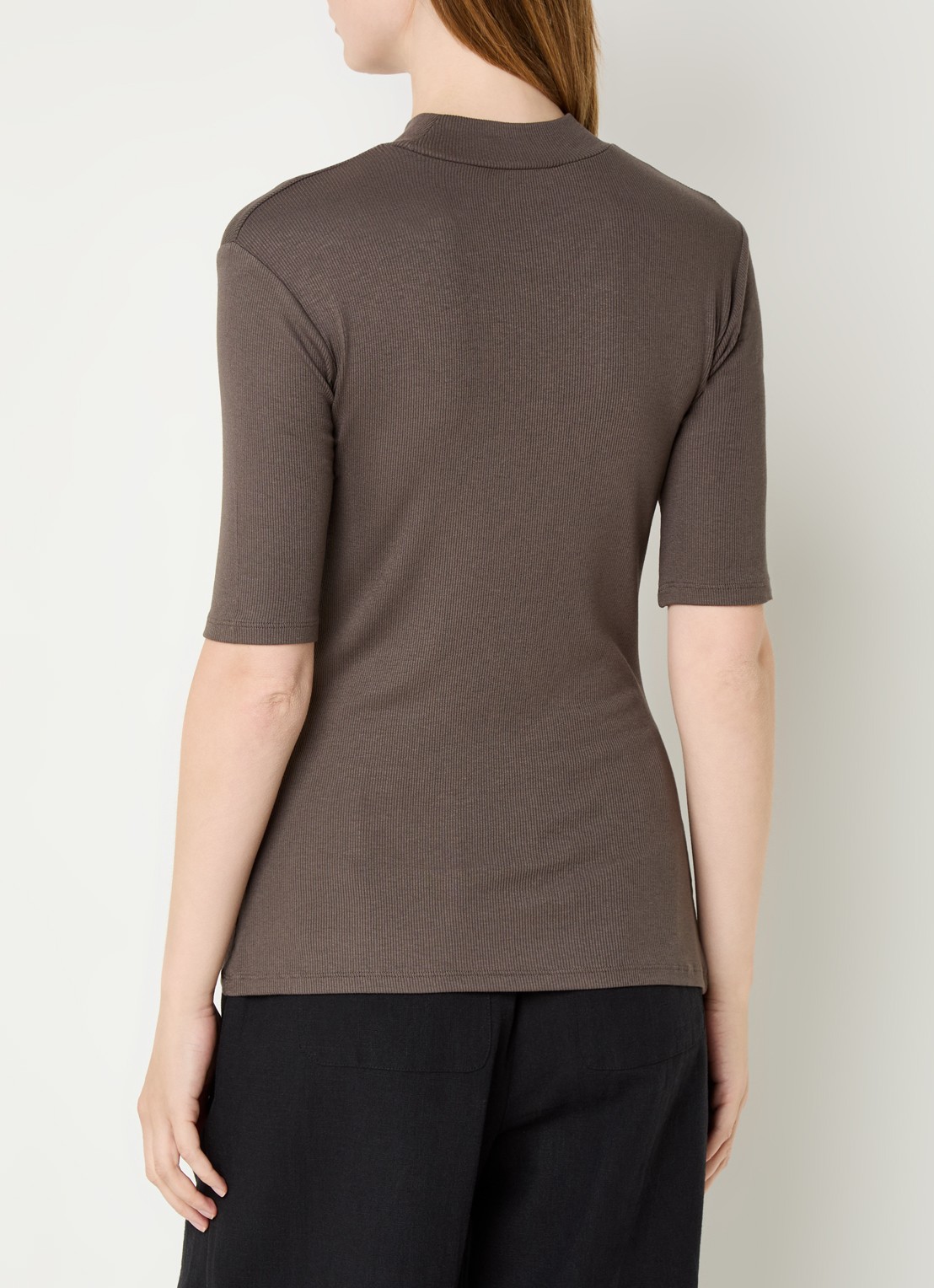 Modström Krown T-shirt met ribstructuur - achterkant 3 bruin