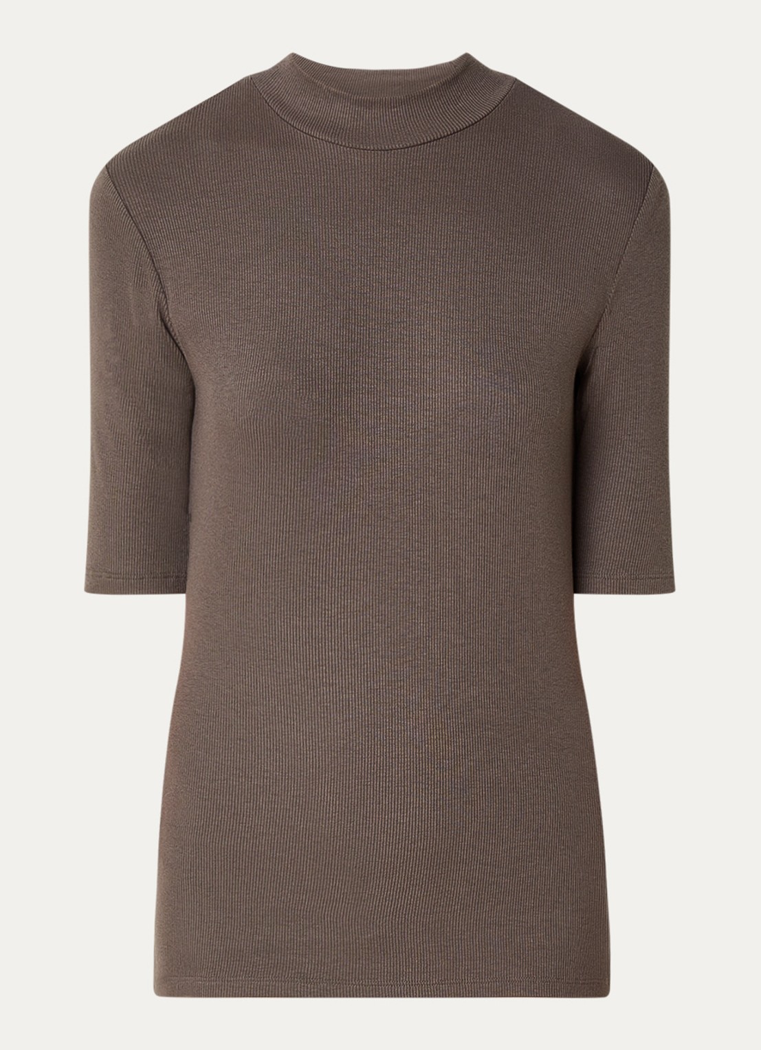 Modström Krown T-shirt met ribstructuur - voorkant bruin