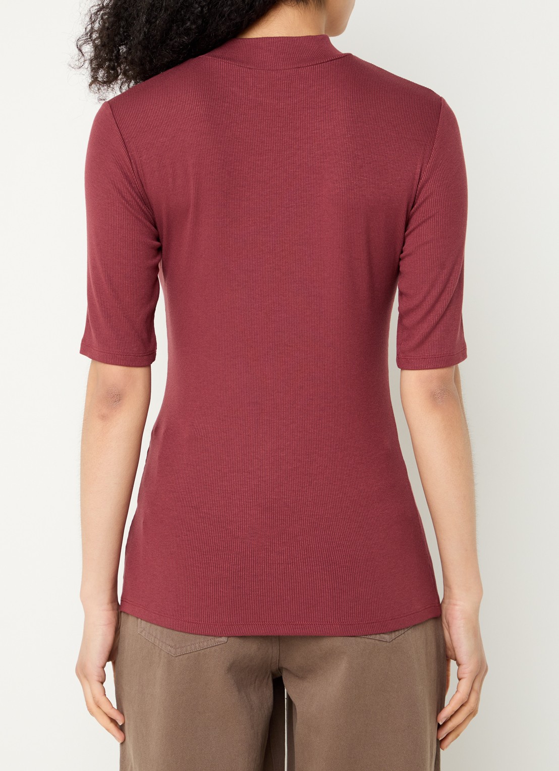 Modström Krown T-shirt met ribstructuur - achterkant 2 bordeauxrood