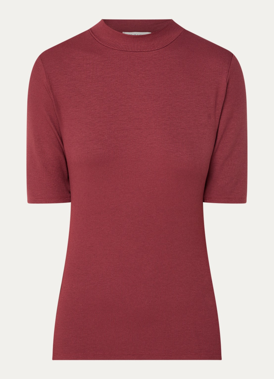 Modström Krown T-shirt met ribstructuur - voorkant 3 bordeauxrood