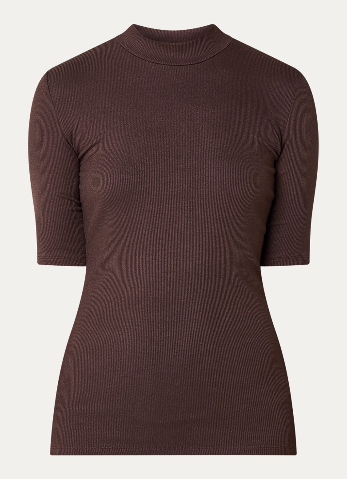Modström Krown T-shirt met ribstructuur - voorkant donkerbruin