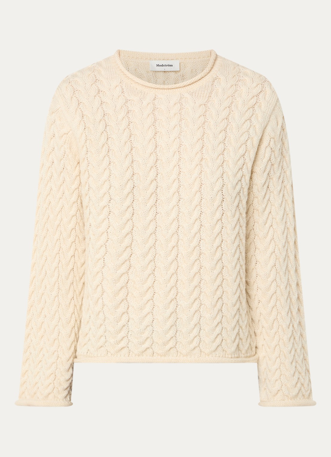 Modström Kurtis kabelgebreide trui in alpaca wolblend - voorkant gebroken wit