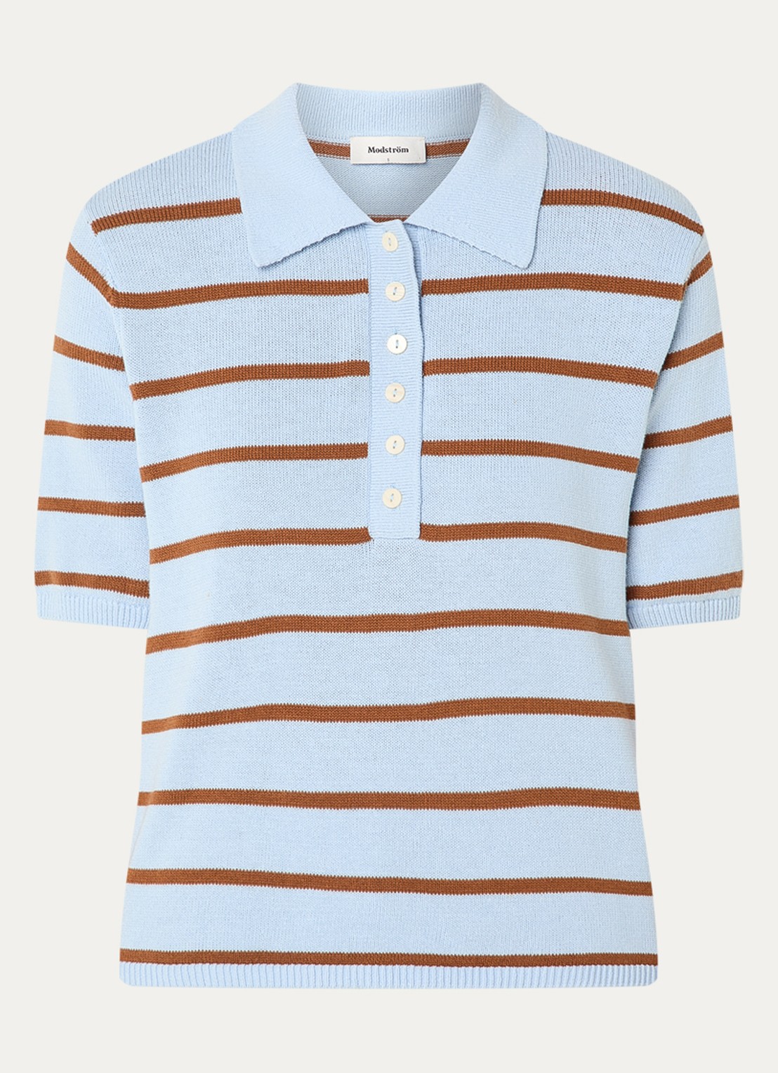 Modström Malva polo met streepprint - voorkant lichtblauw
