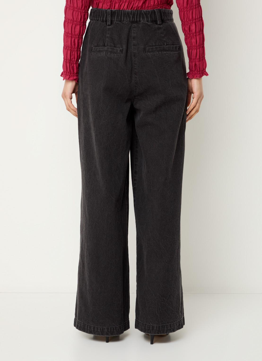 Modström Minni high waist wide leg jeans met gekleurde wassing - achterkant 4 antraciet