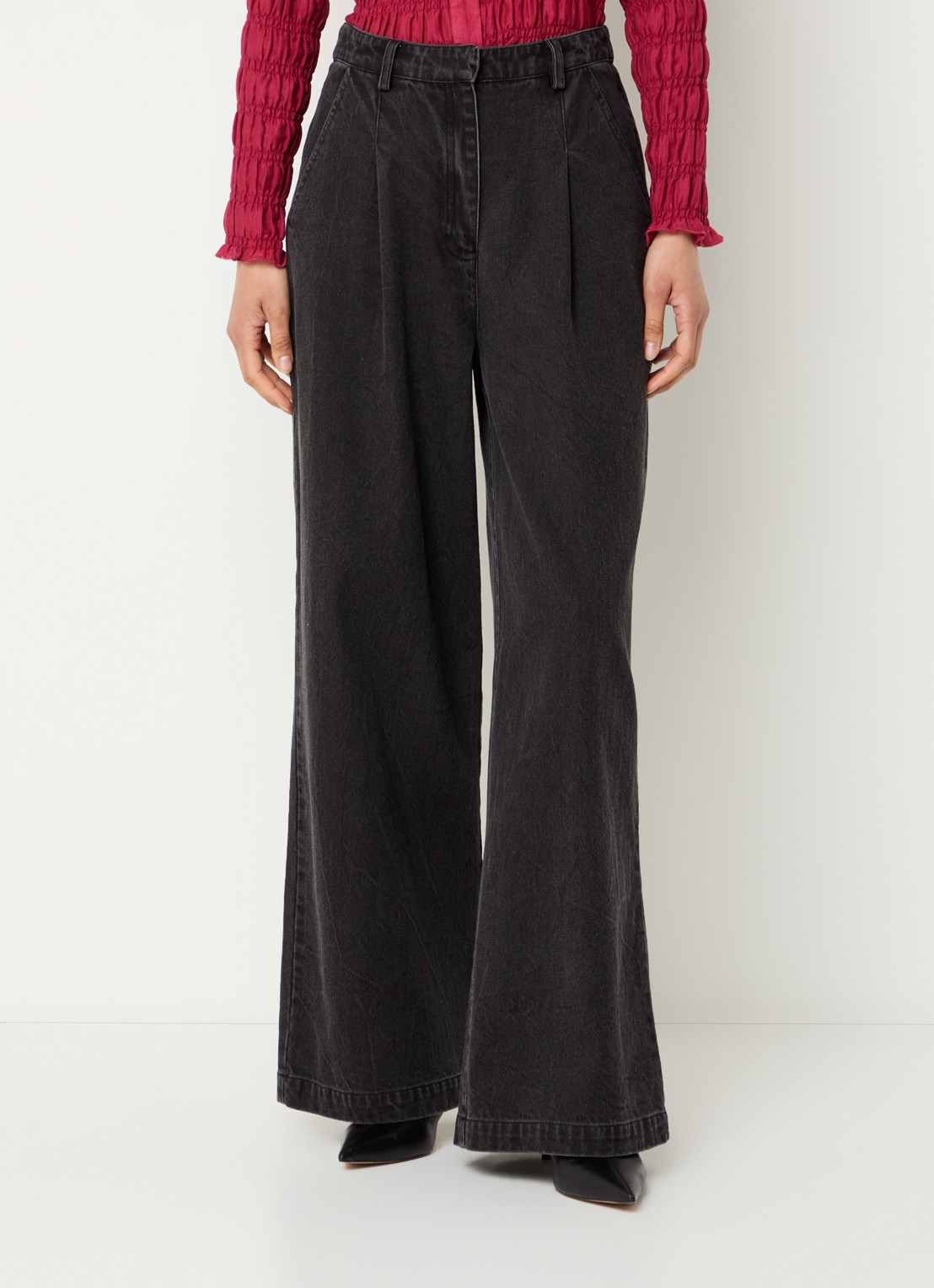 Modström Minni high waist wide leg jeans met gekleurde wassing - detail 3 antraciet