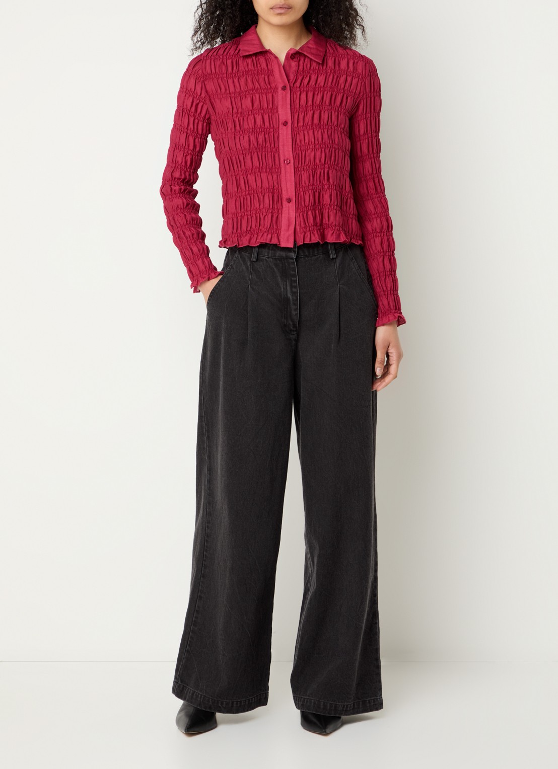 Modström Minni high waist wide leg jeans met gekleurde wassing - voorkant 2 antraciet