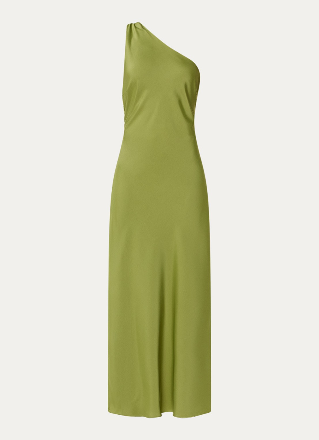 Modström Narcissa one shoulder midi jurk van satijn - voorkant 2 mosgroen