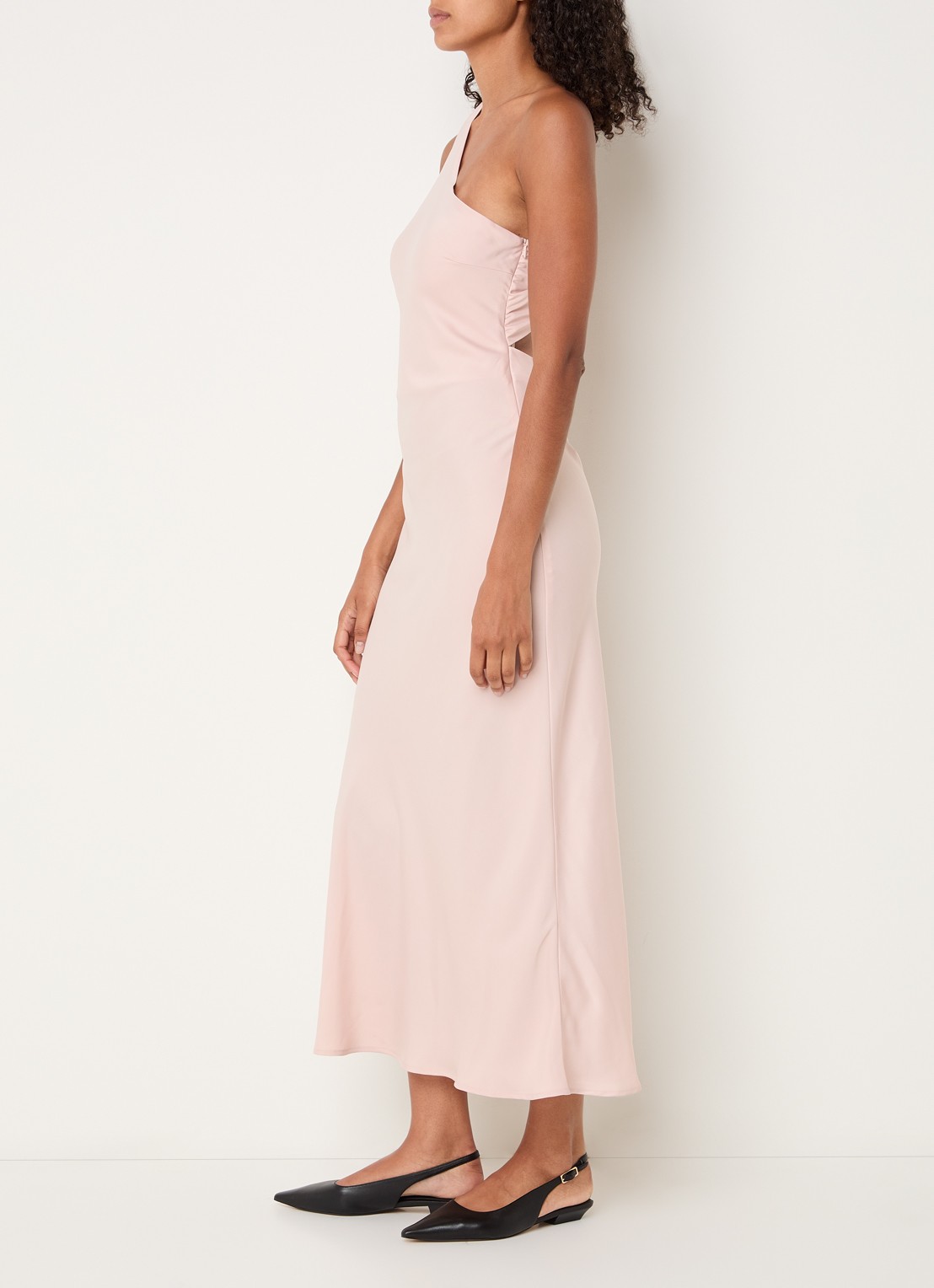 Modström Narcissa one shoulder midi jurk van satijn - achterkant 4 oudroze