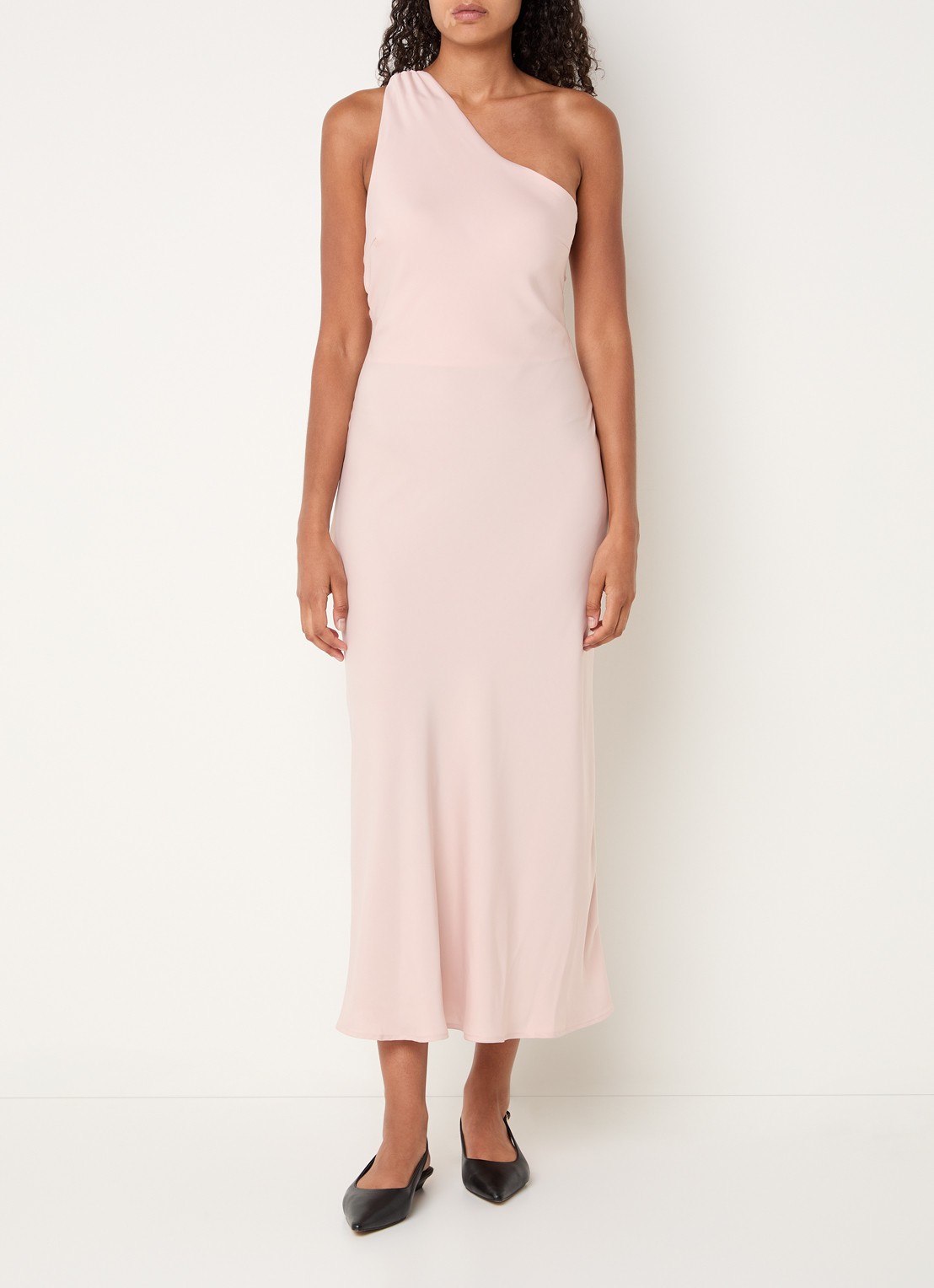 Modström Narcissa one shoulder midi jurk van satijn - detail 3 oudroze
