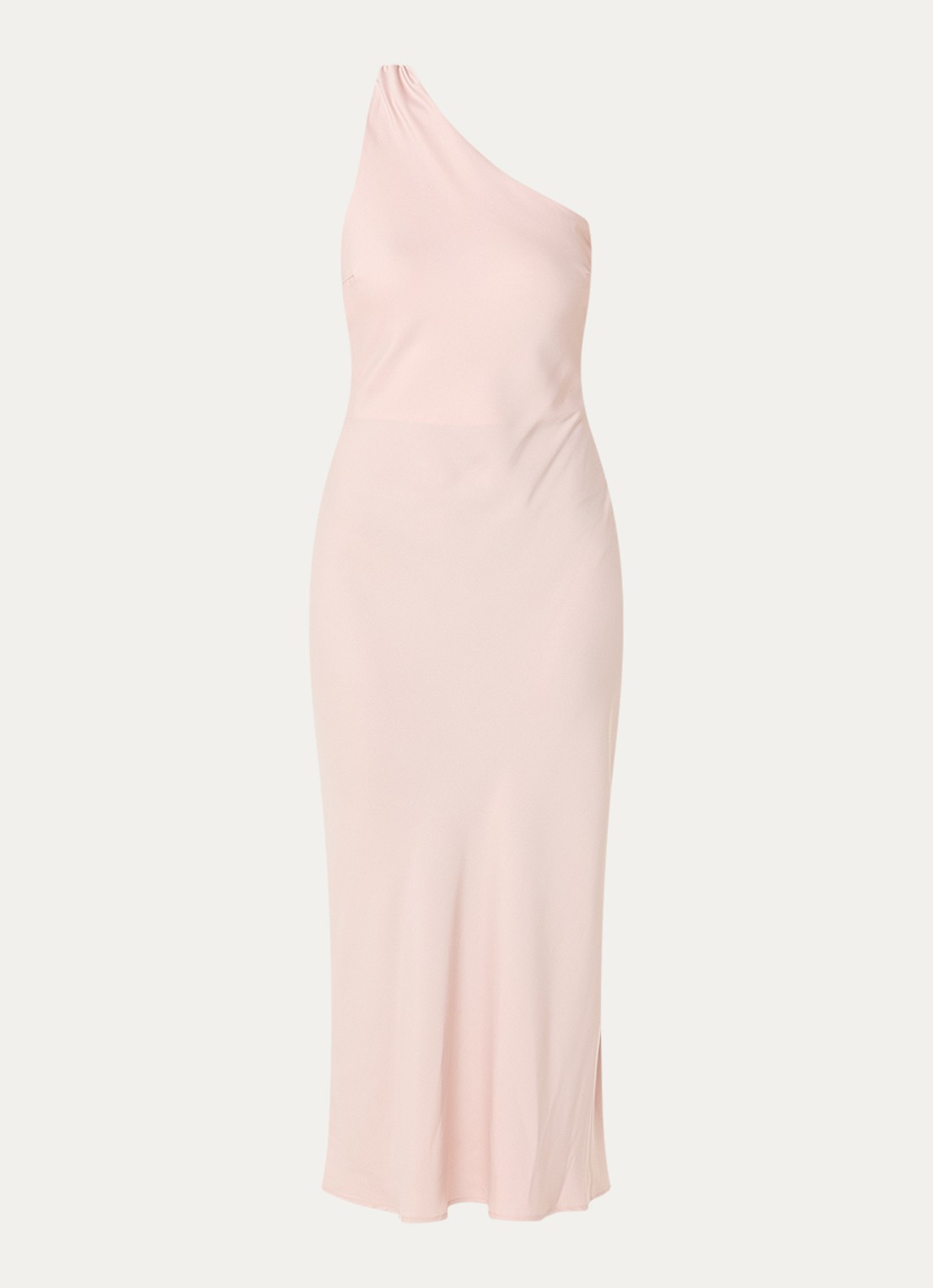 Modström Narcissa one shoulder midi jurk van satijn - voorkant oudroze