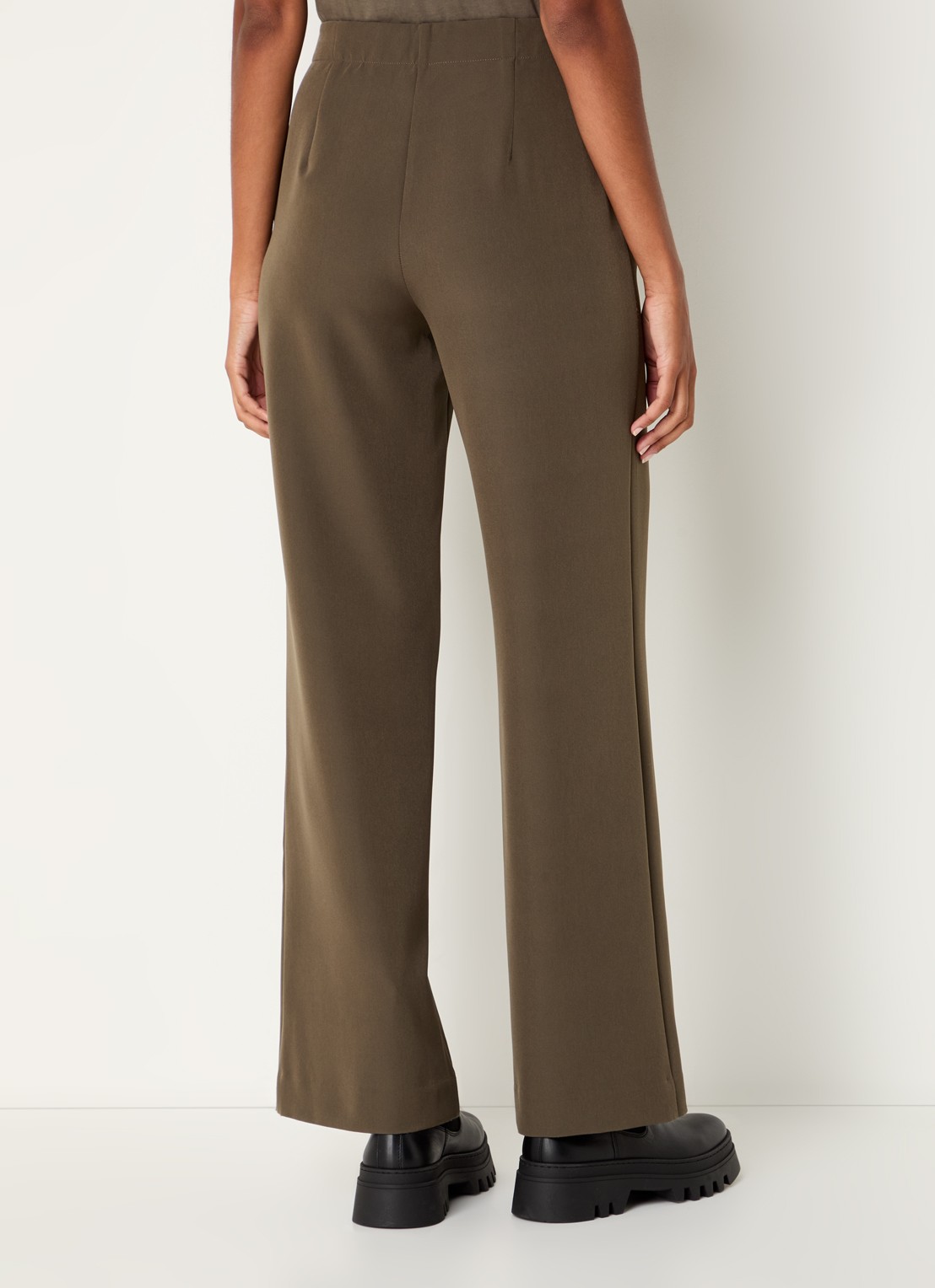 Modström Nelli high waist loose fit pantalon met steekzakken - achterkant 3 olijfgroen