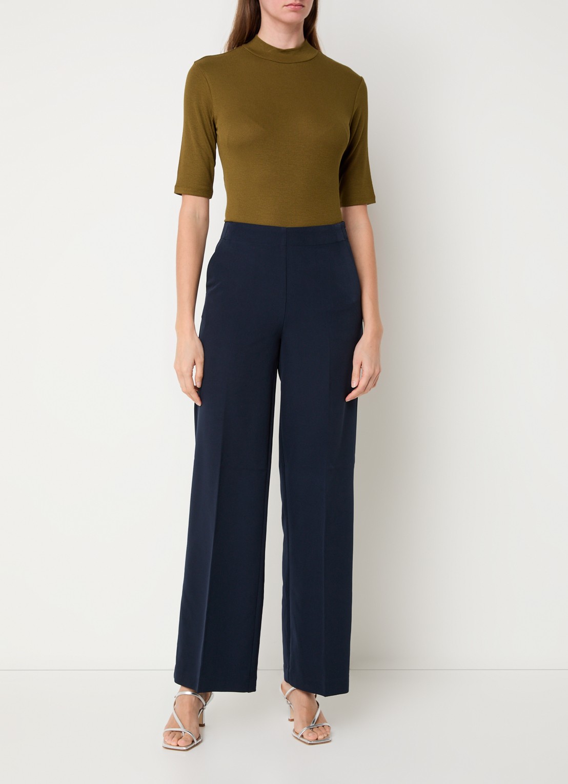 Modström Nelli high waist loose fit pantalon met steekzakken - voorkant 2 donkerblauw