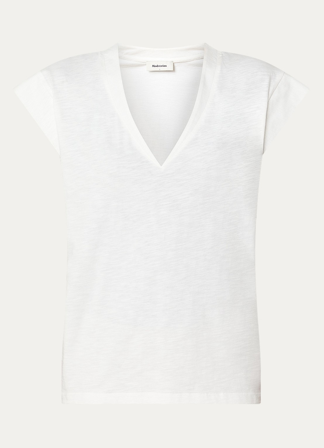 Modström Neoma T-shirt van  katoen met V-hals - voorkant 2 gebroken wit
