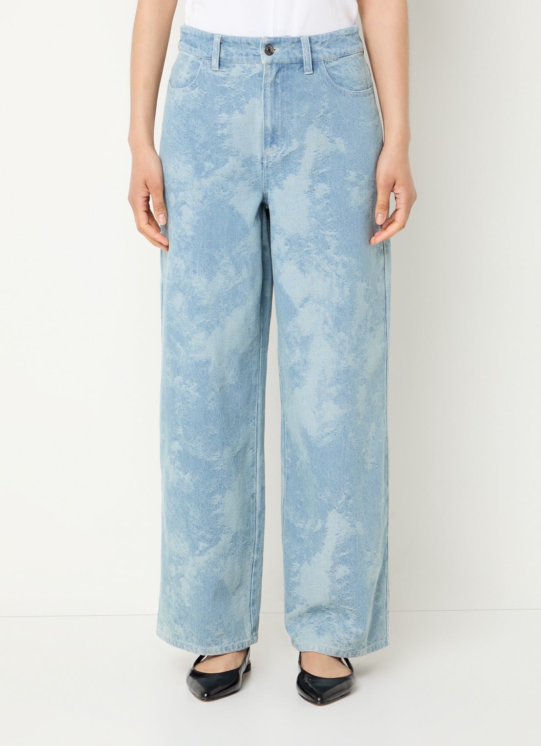 Modström Newland high waist wide leg jeans met jacquard dessin - detail 2 indigo