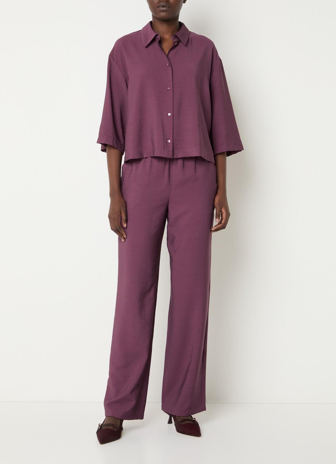 Modström Nicki blouse met plooien - voorkant 2 aubergine