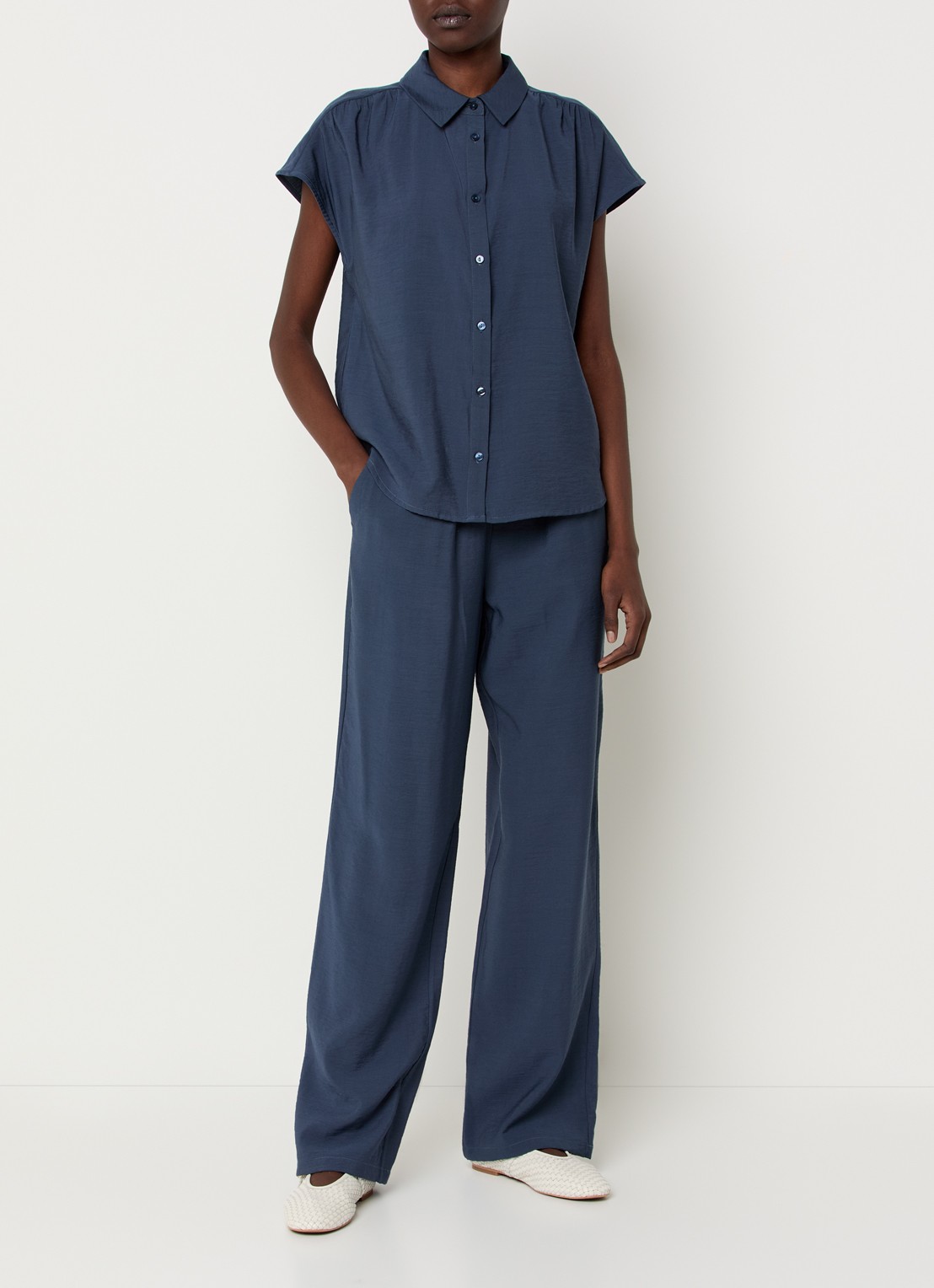 Modström Nicki high waist wide fit broek met steekzakken - voorkant 2 indigo