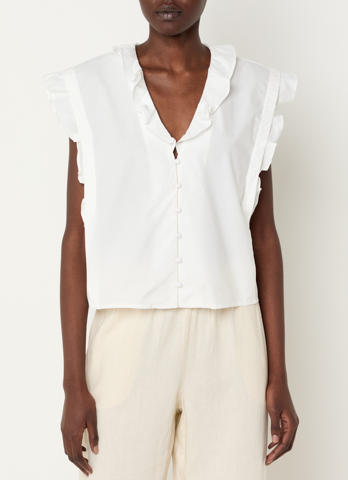 Modström Nikko mouwloze blouse met ruches - detail 4 gebroken wit
