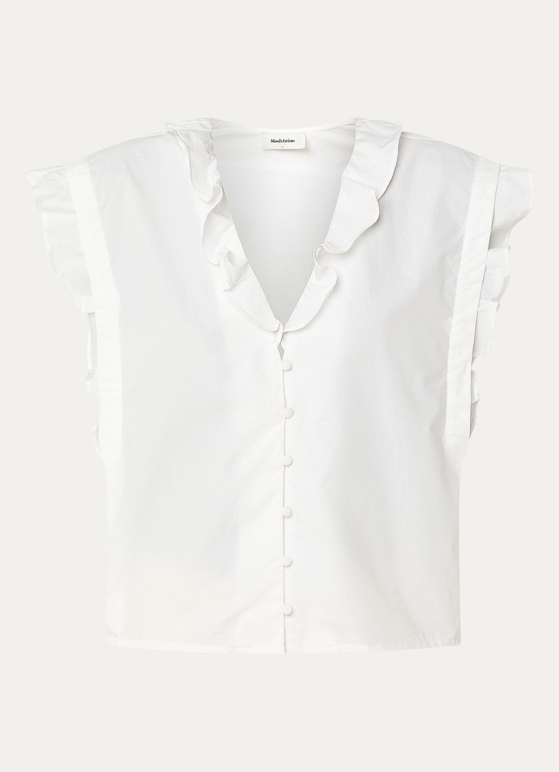 Modström Nikko mouwloze blouse met ruches - voorkant gebroken wit
