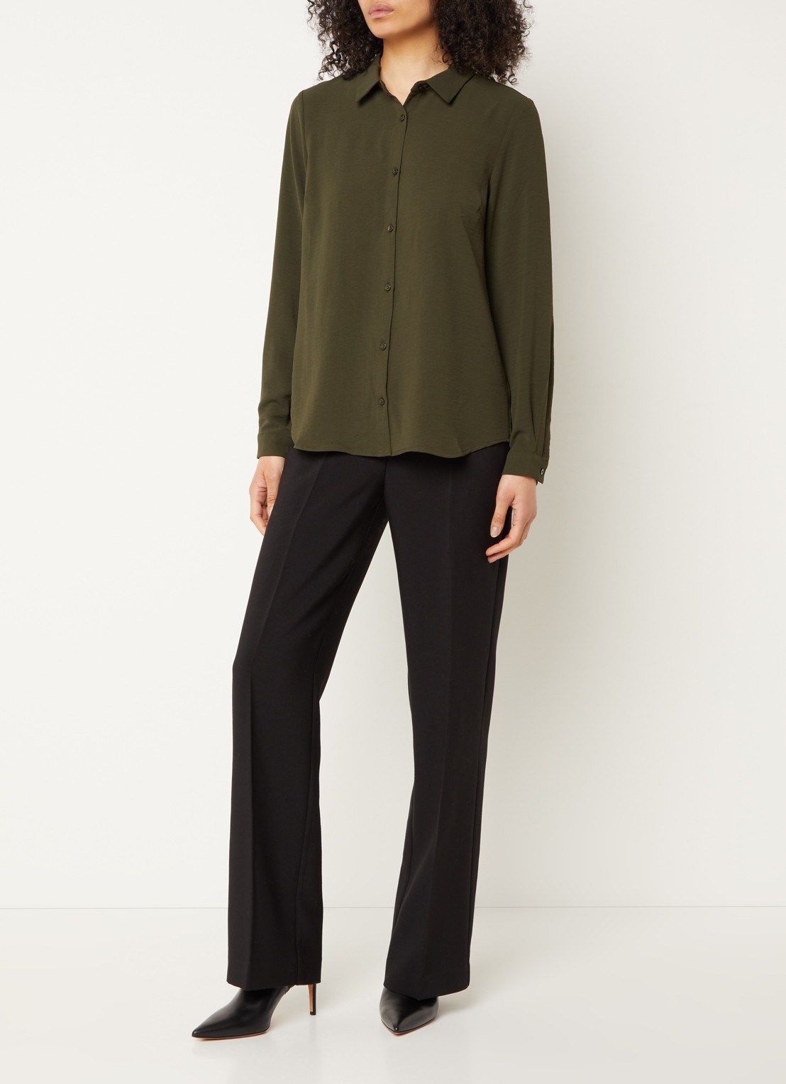Modström Ossa blouse met kraag - voorkant 2 legergroen