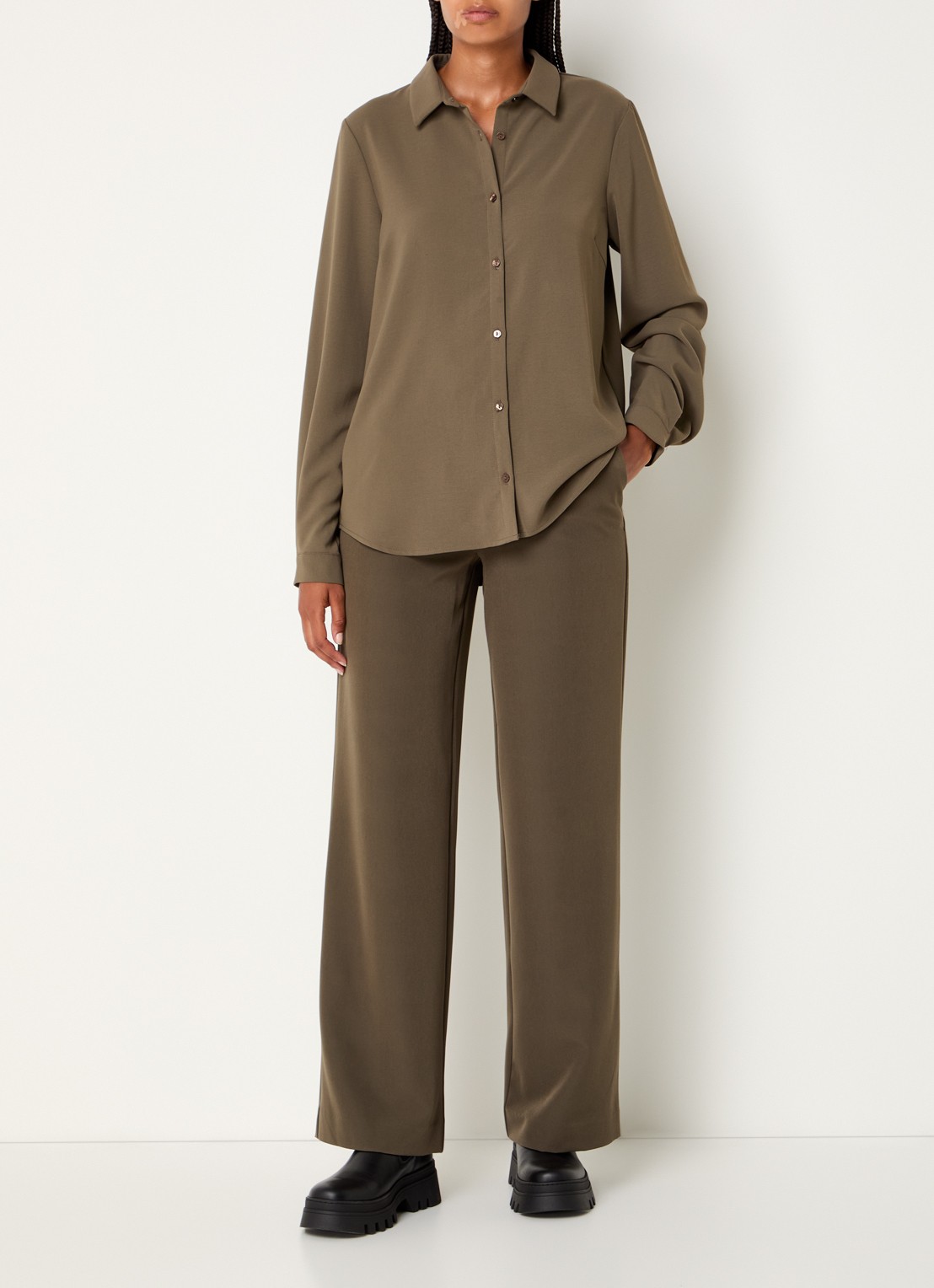 Modström Ossa blouse met kraag - voorkant 3 olijfgroen
