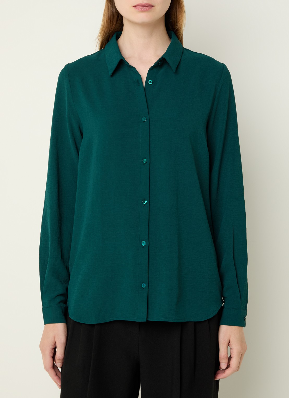 Modström Ossa blouse met kraag - detail flessengroen
