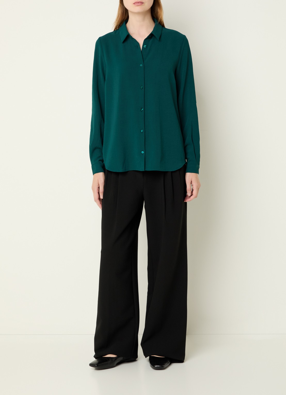 Modström Ossa blouse met kraag - voorkant 3 flessengroen