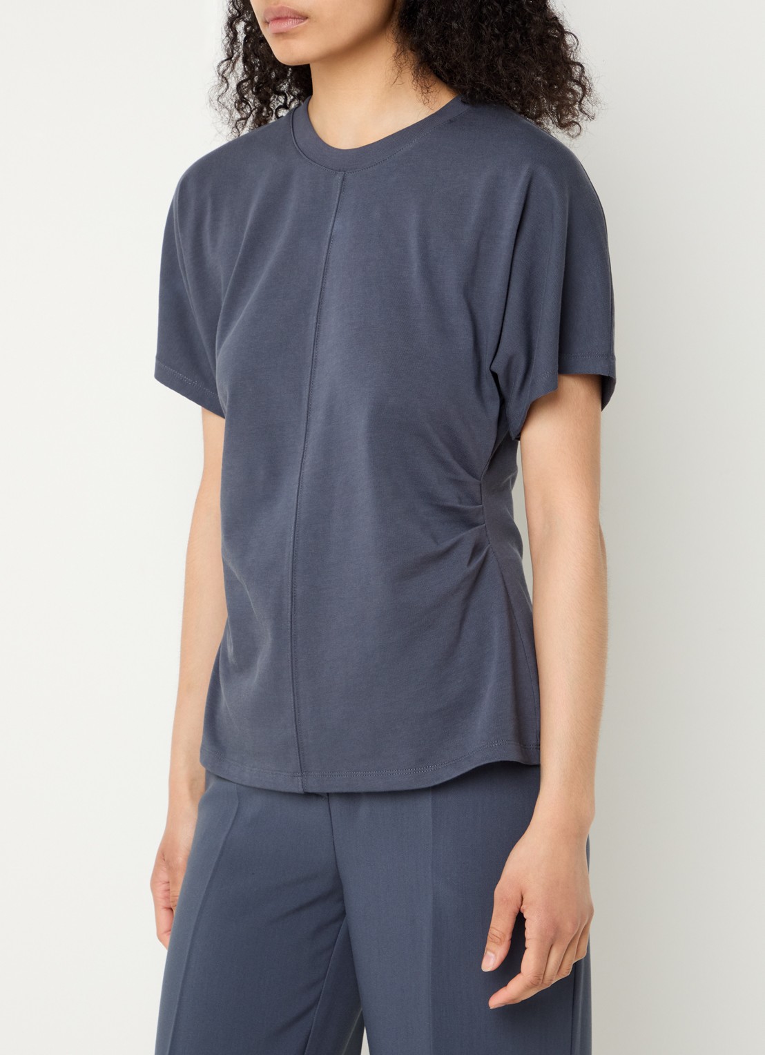 Modström Pataya t-shirt van  katoen met siernaad - detail 2 donkerblauw