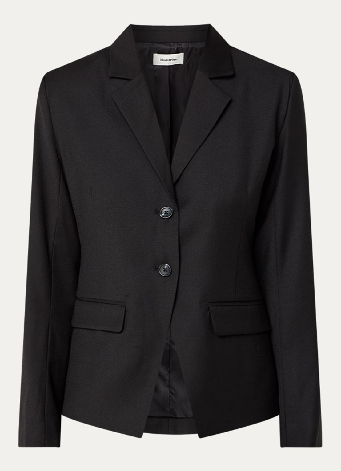 Modström Pilou blazer in wolblend met klepzakken - voorkant zwart