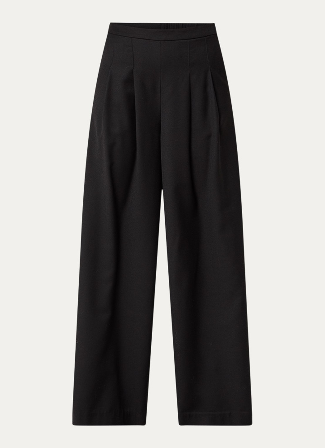 Modström Pilou high waist wide fit pantalon in wolblend met steekzakken - voorkant 3 zwart