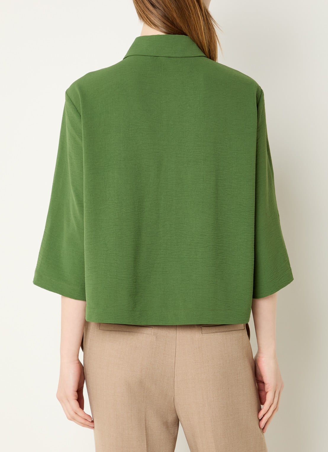 Modström Popel blouse van crêpe met trompetmouw - achterkant 4 groen