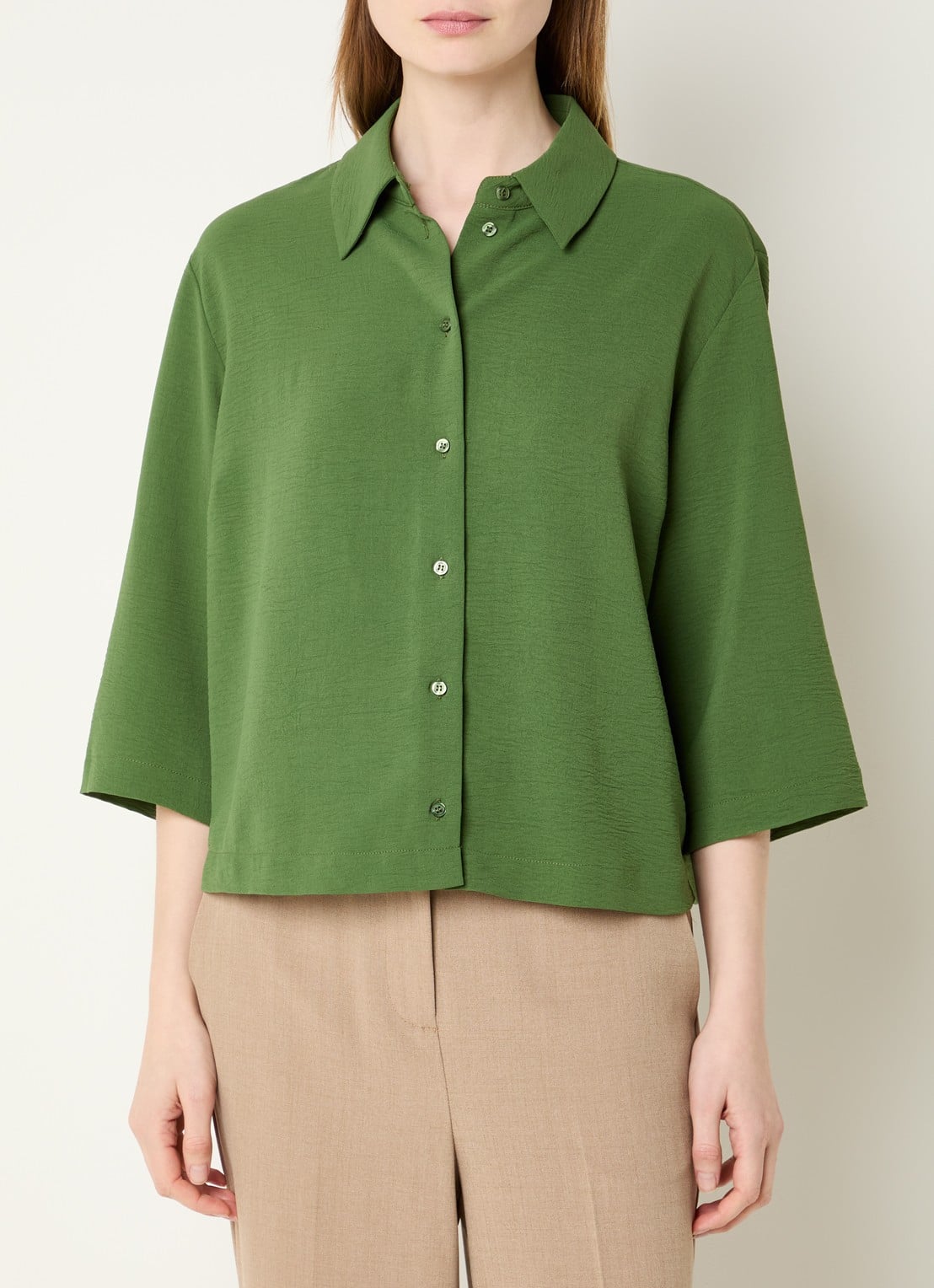 Modström Popel blouse van crêpe met trompetmouw - detail 3 groen