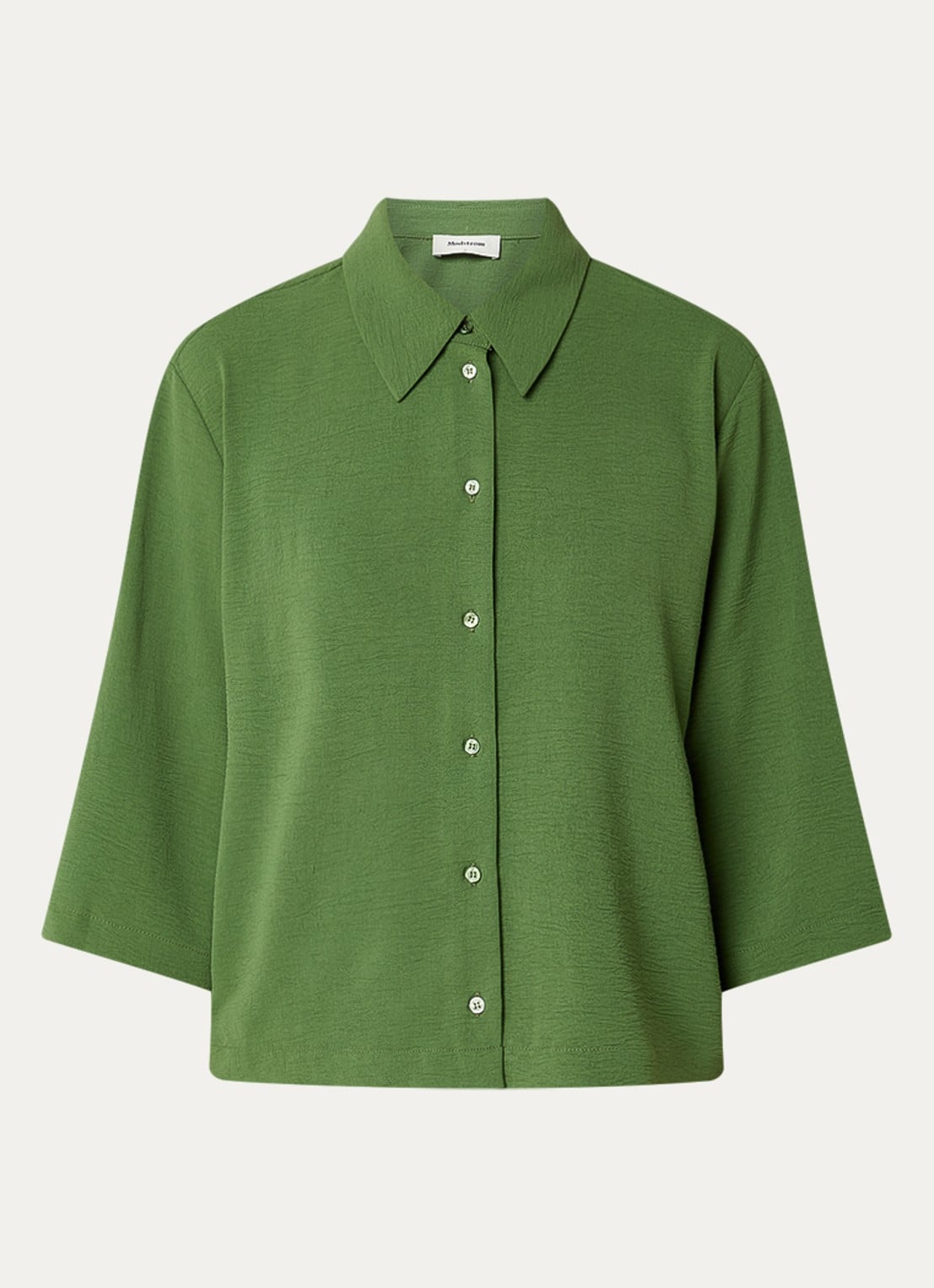 Modström Popel blouse van crêpe met trompetmouw - voorkant groen