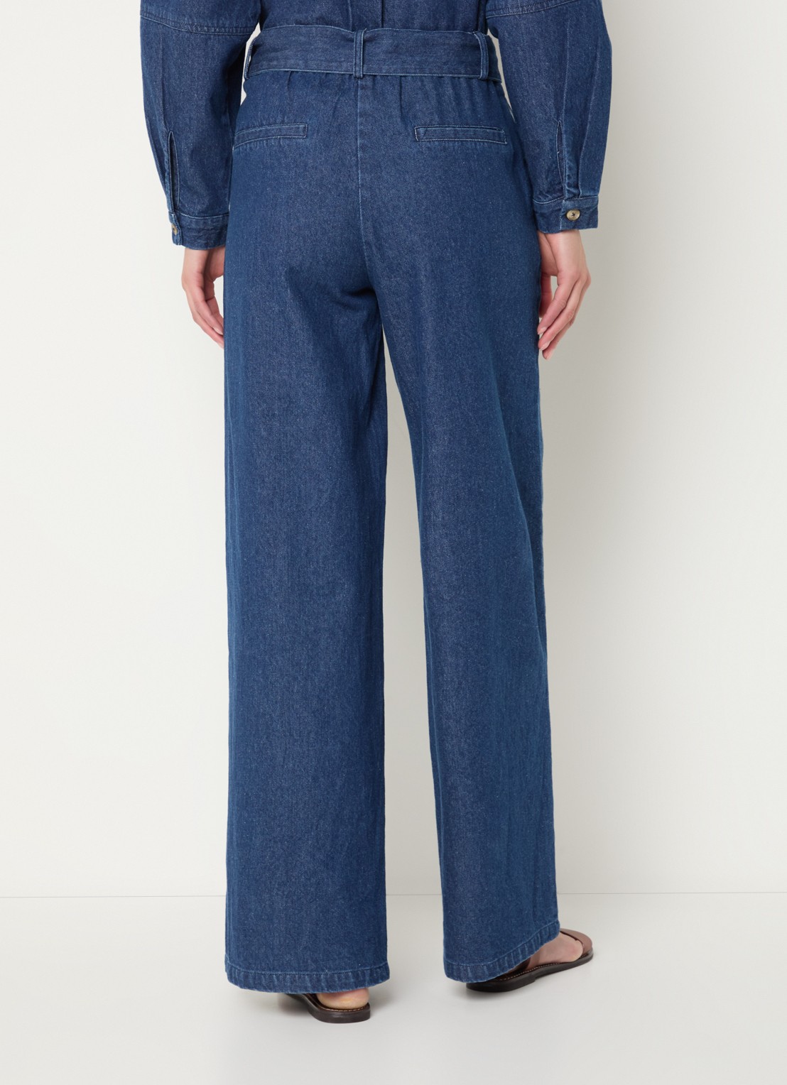 Modström Possym high waist wide leg jeans met elastische band en strikceintuur - achterkant 2 indigo