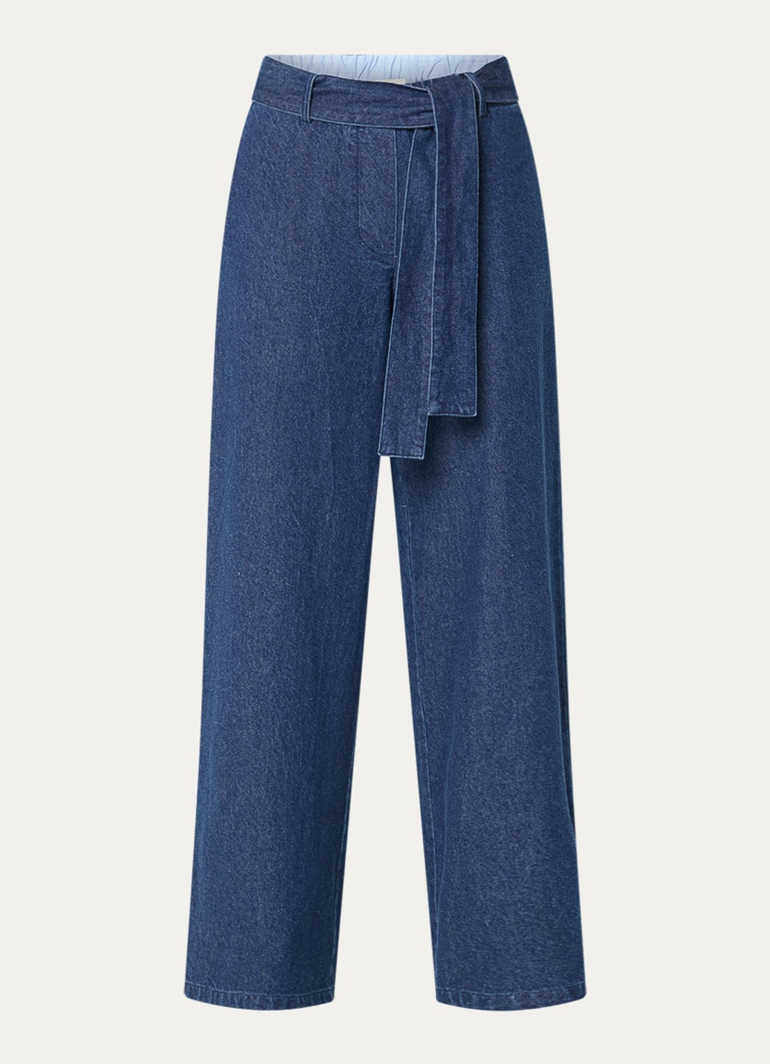 Modström Possym high waist wide leg jeans met elastische band en strikceintuur - voorkant 3 indigo