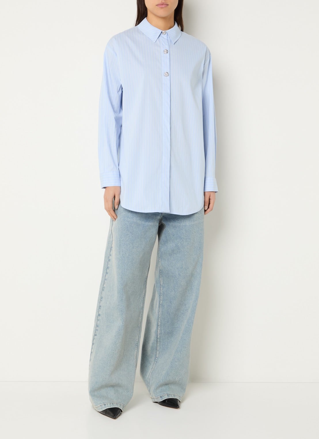 Modström Rowan blouse met streepprint - voorkant 3 lichtblauw