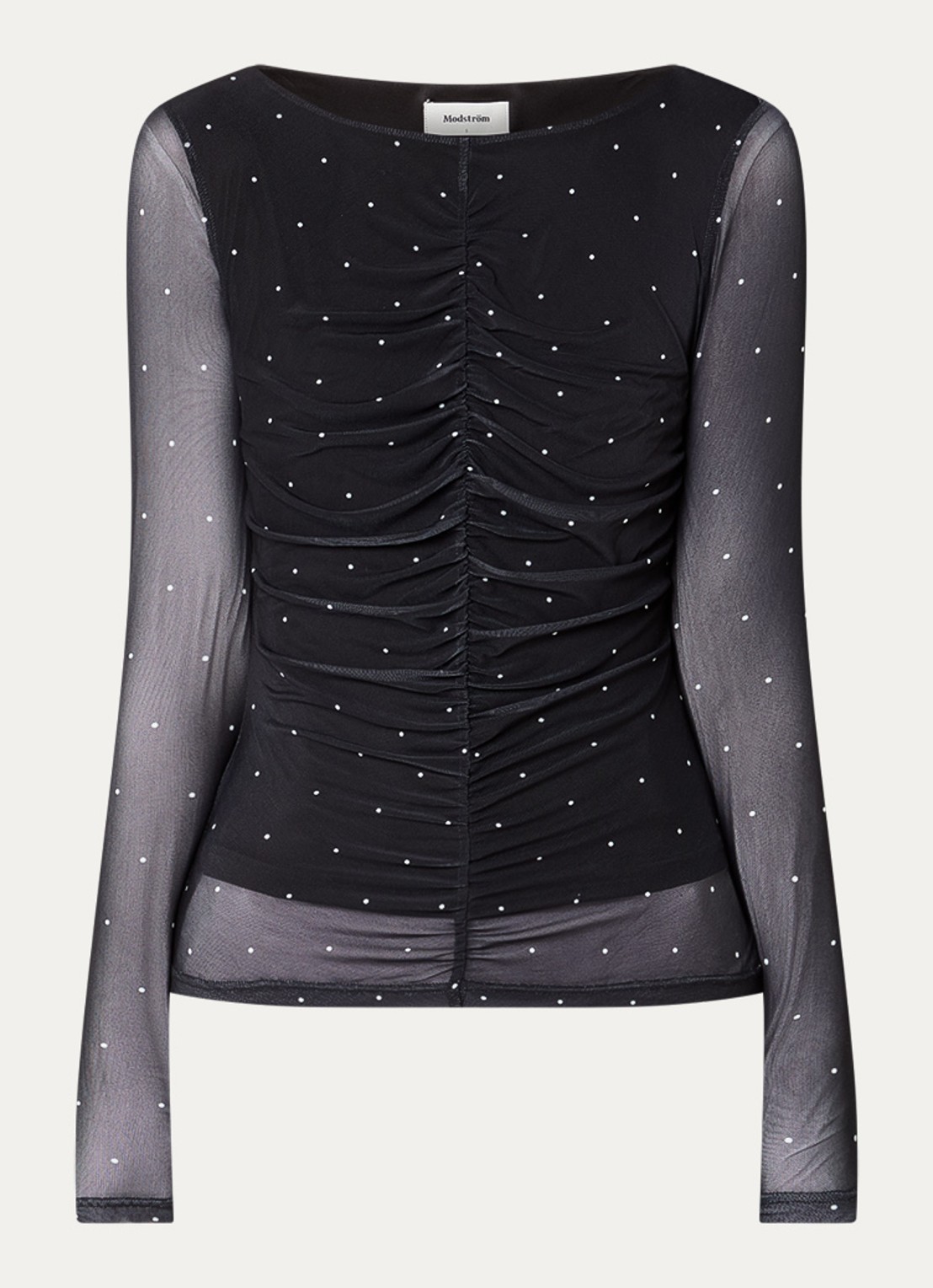 Modström Samala semi-transparante top van mesh met stippenprint - voorkant 2 zwart
