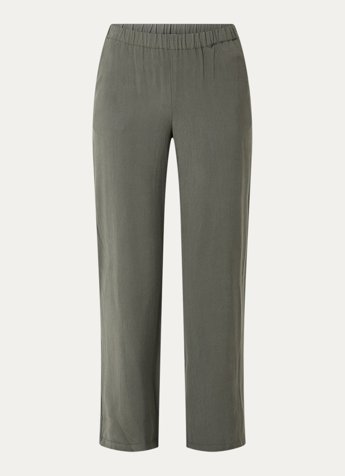 Modström Sebastian high waist straight fit broek met steekzakken - voorkant 2 legergroen
