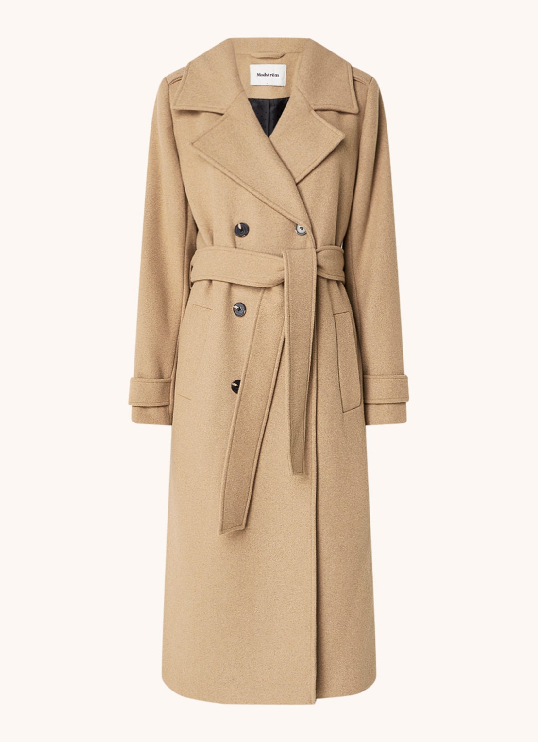 Modström Shay double-breasted mantel in wolblend - voorkant 3 camel