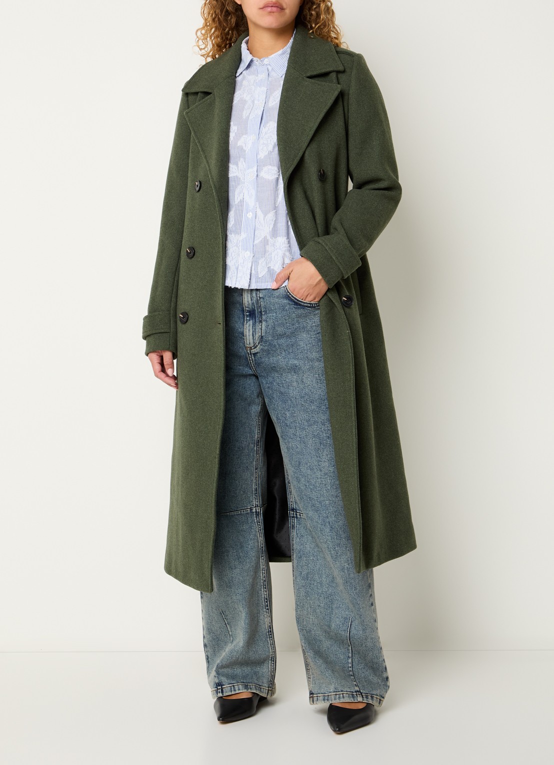 Modström Shay double-breasted mantel in wolblend - voorkant 3 army dust-02201