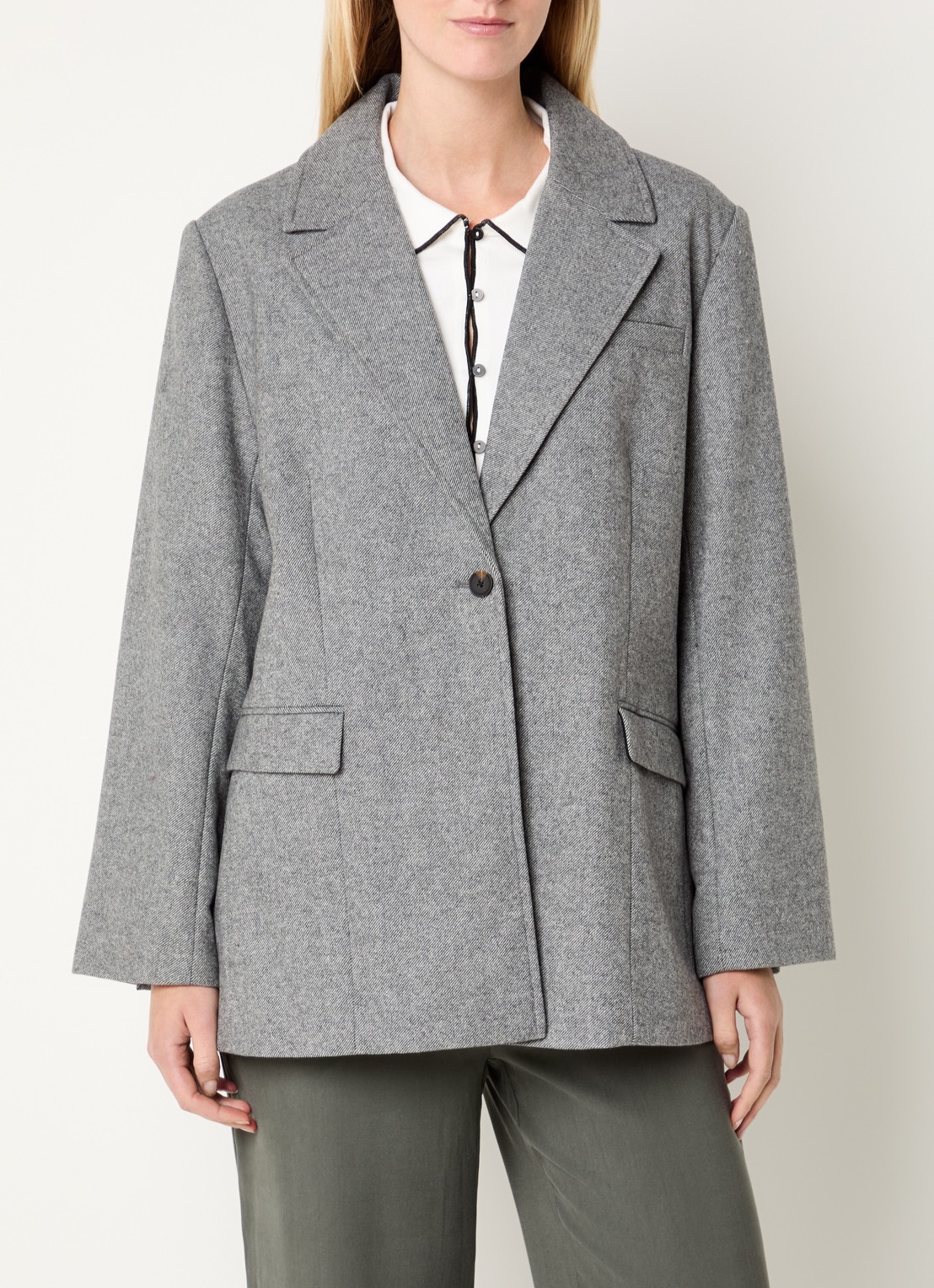Modström Simon blazer in wolblend met gemêleerd dessin - detail 4 grijsmele