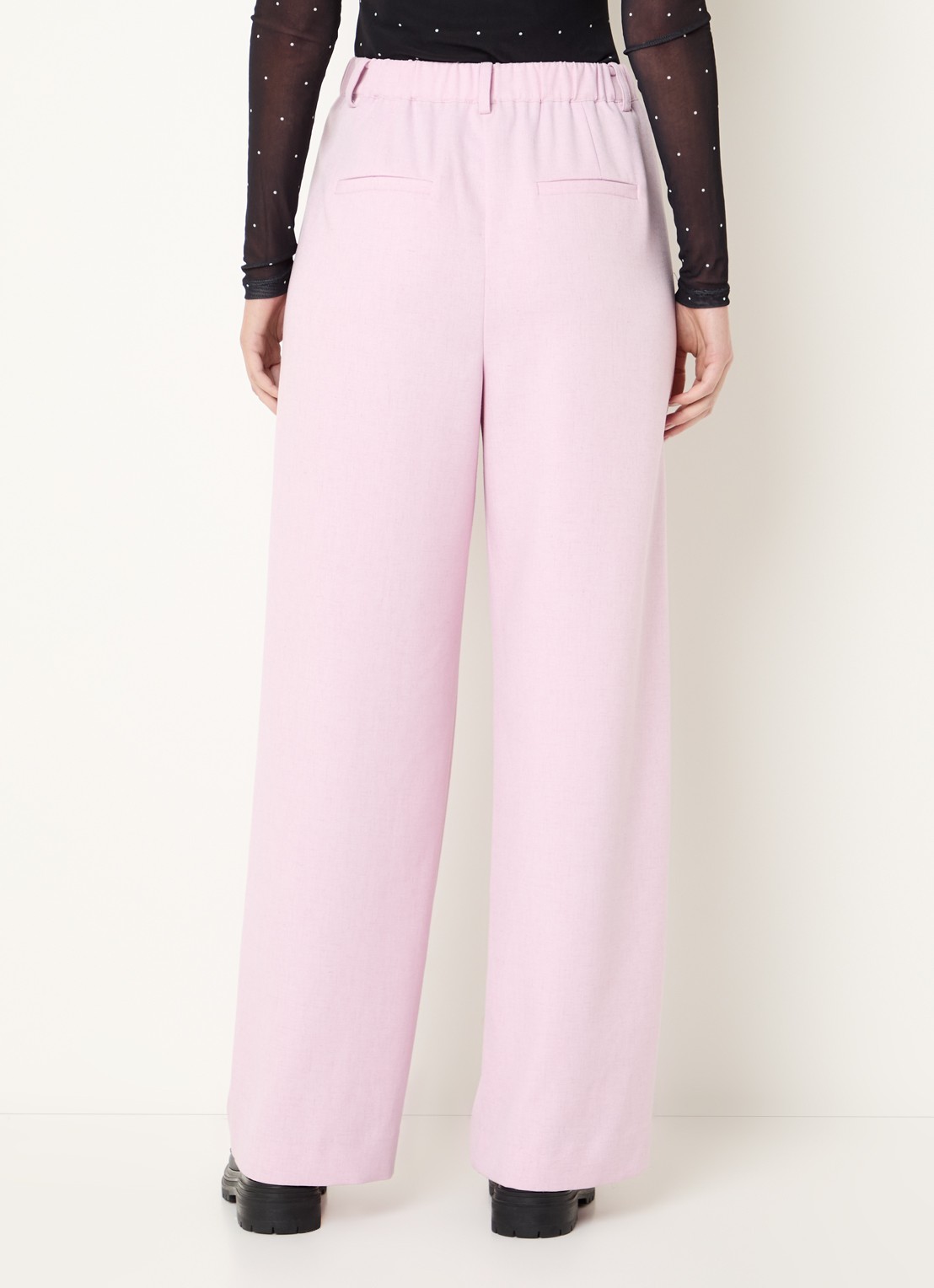 Modström Sophie high waist straight fit pantalon in linnenblend - achterkant oudroze