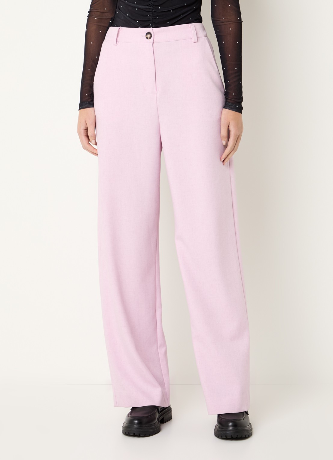 Modström Sophie high waist straight fit pantalon in linnenblend - detail 2 oudroze