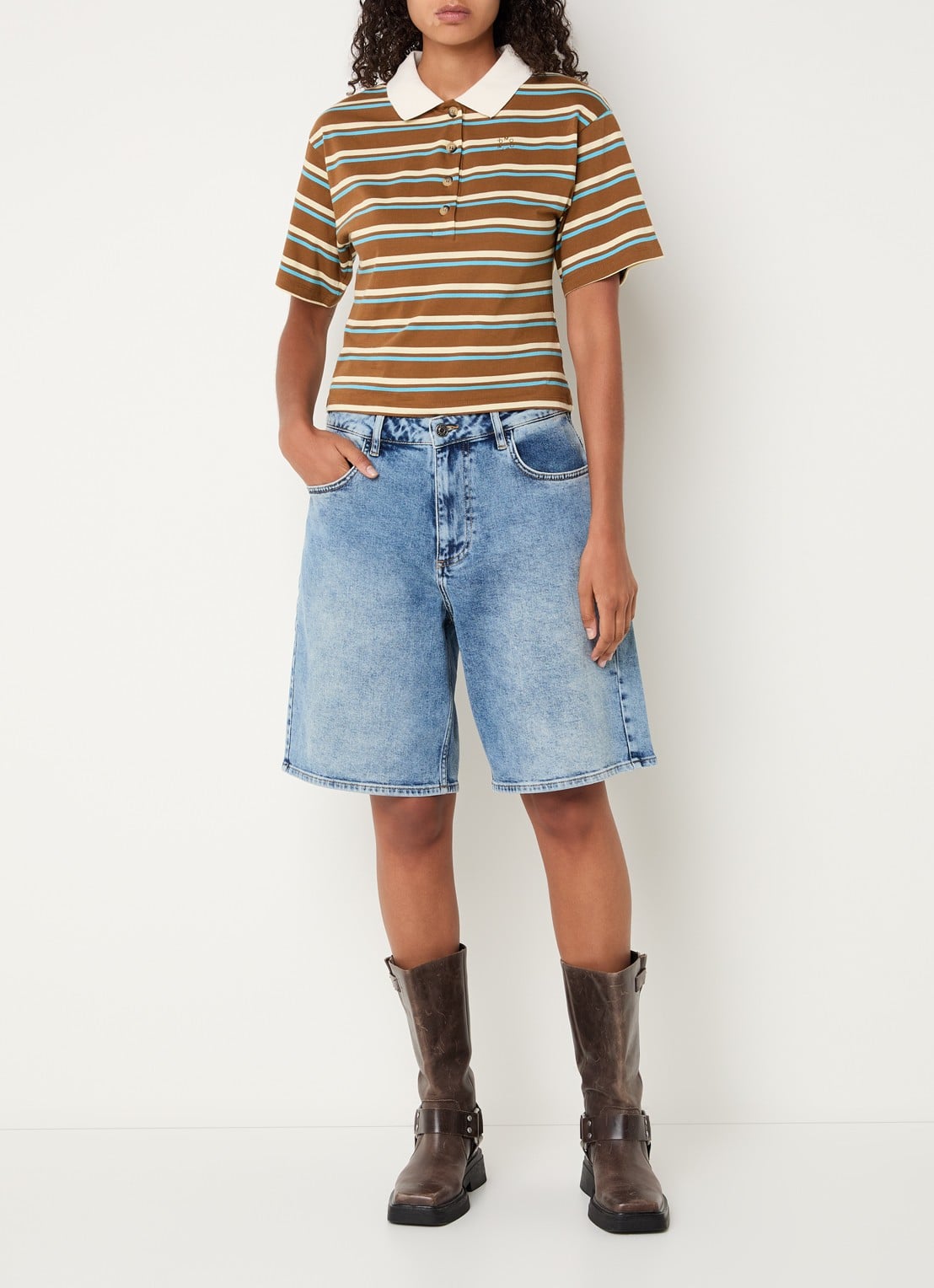Modström Stetson polo met streepprint - voorkant 3 oranjebruin