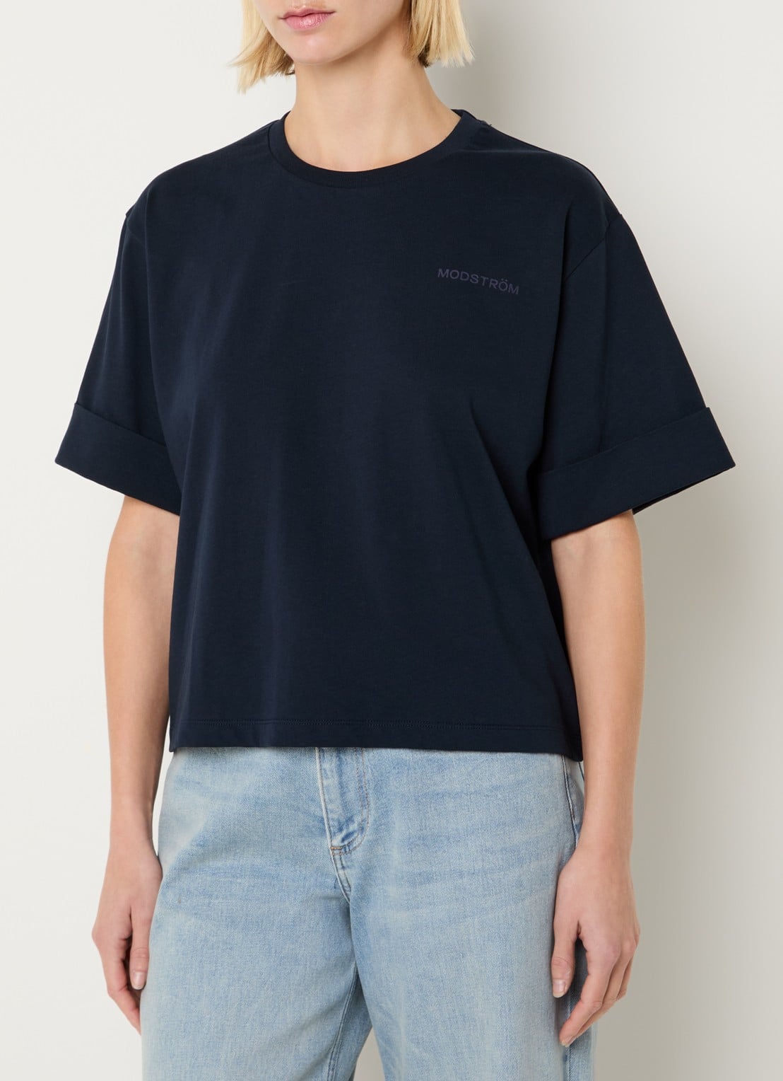 Modström T-shirt met logo - detail donkerblauw
