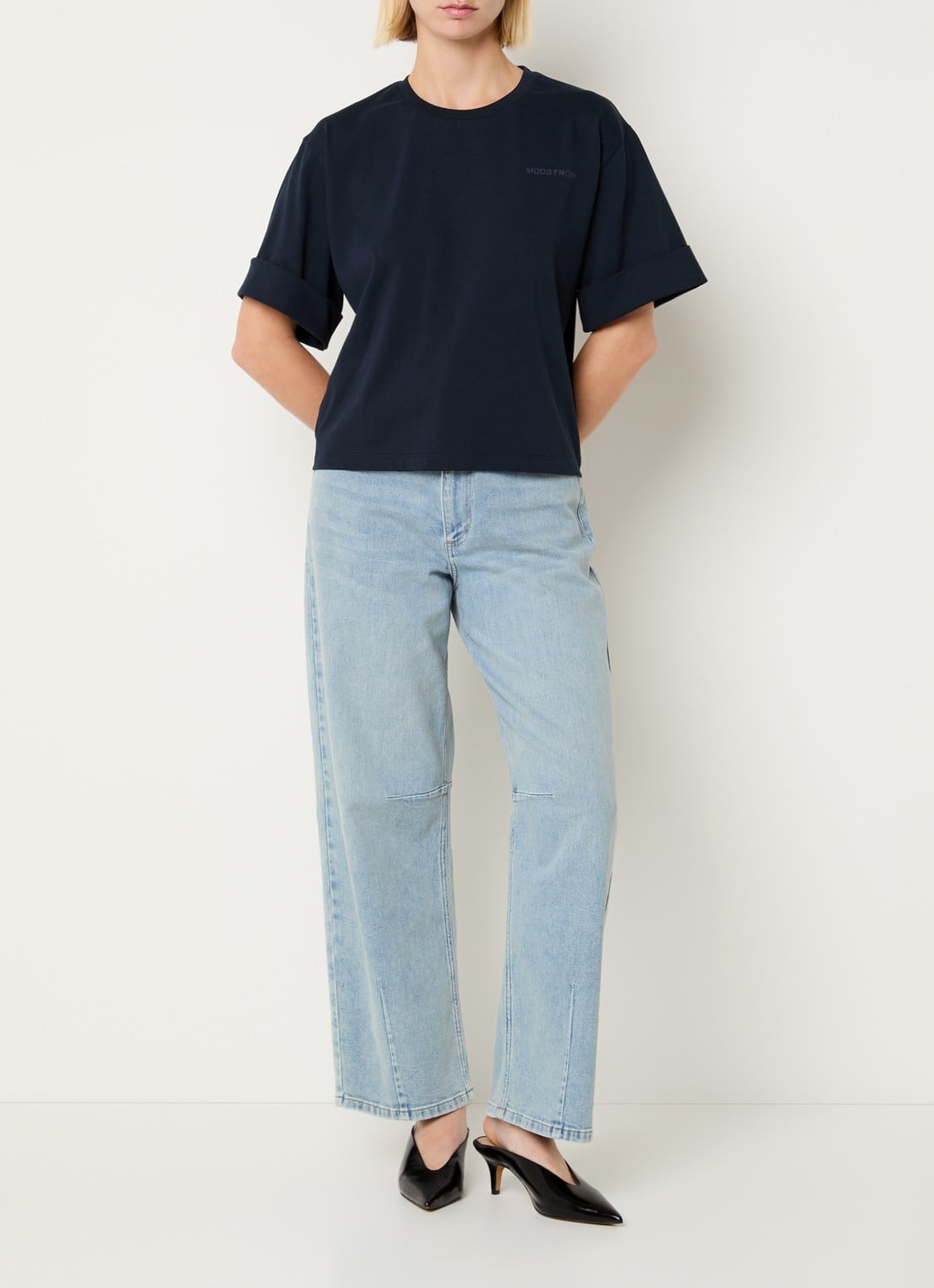 Modström T-shirt met logo - voorkant 4 donkerblauw
