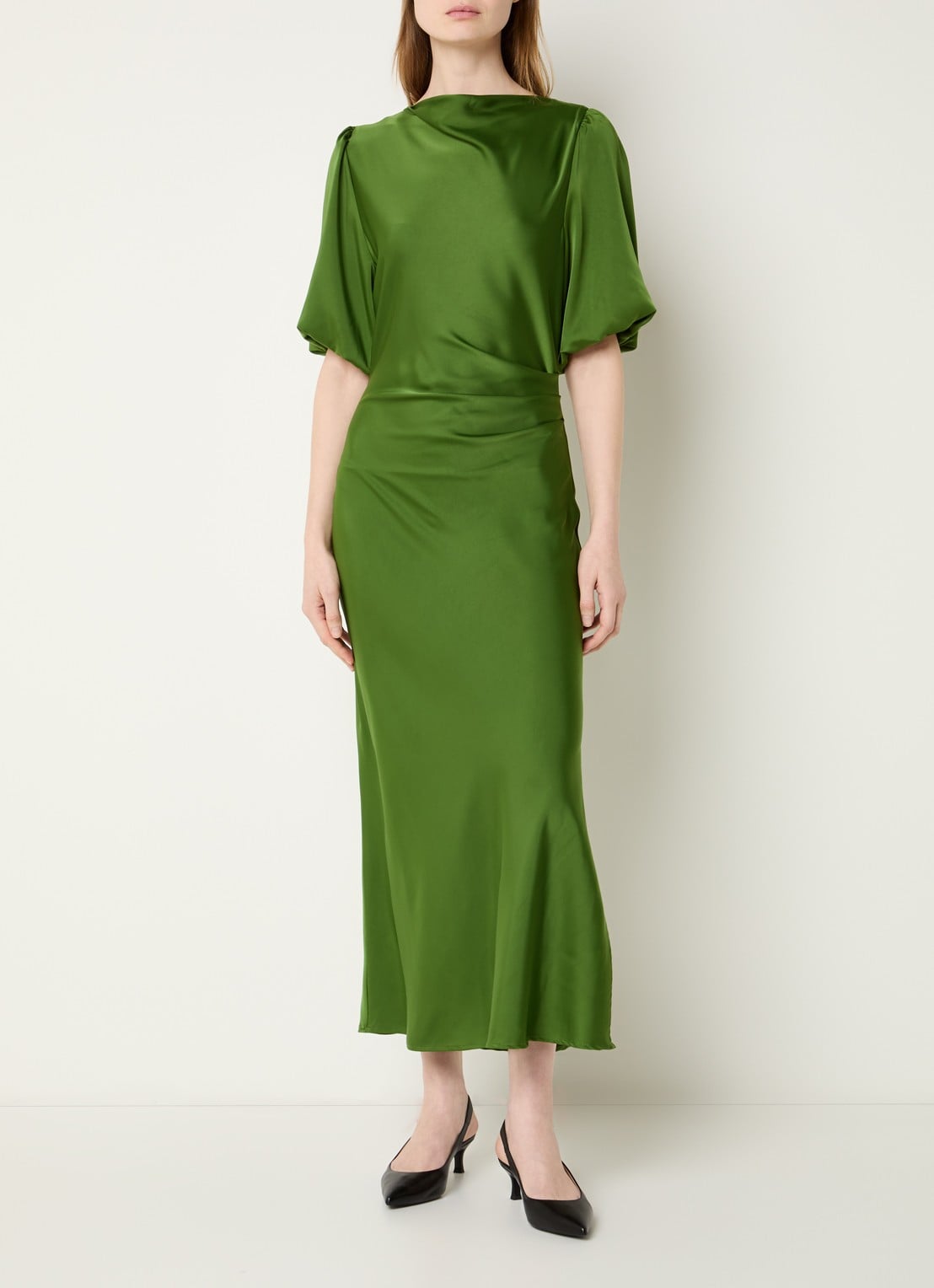 Modström Tailor maxi jurk van satijn met plooidetail - detail 2 groen