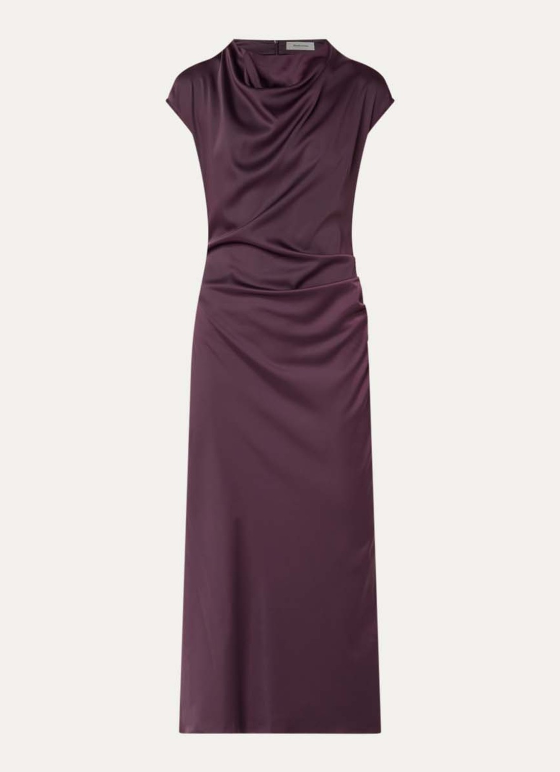 Modström Tailor midi jurk van satijn met split - voorkant aubergine