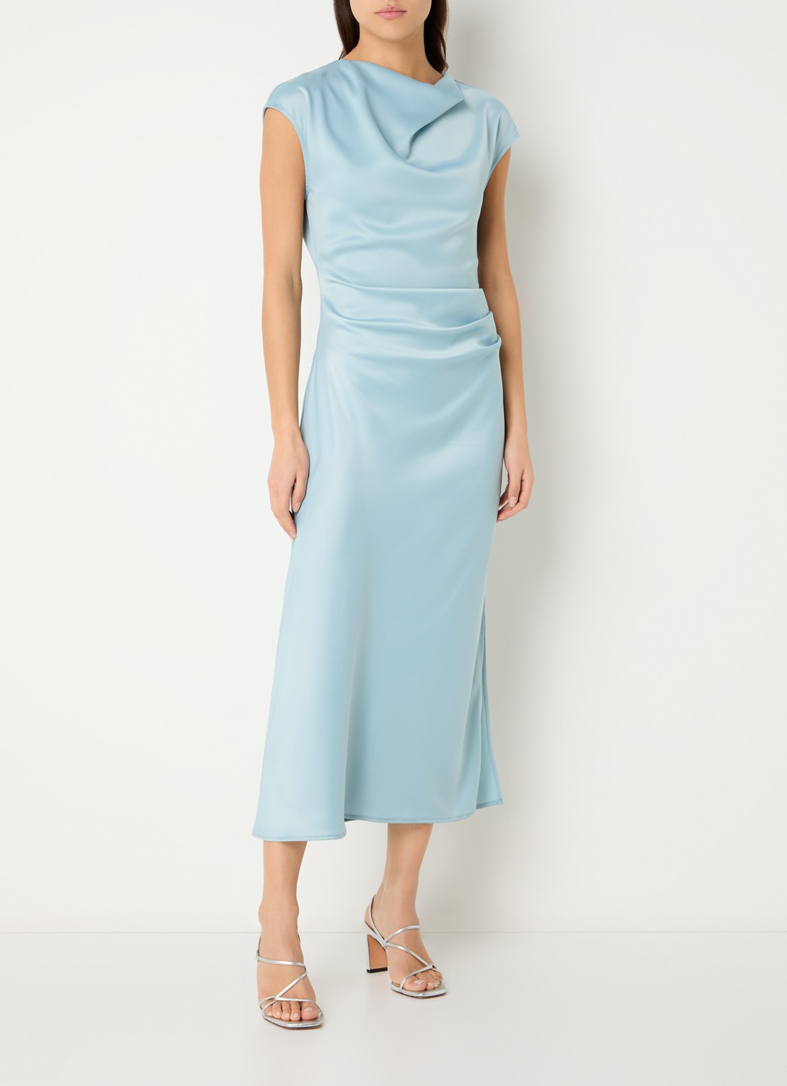 Modström Tailor midi jurk van satijn met split - detail 4 lichtblauw
